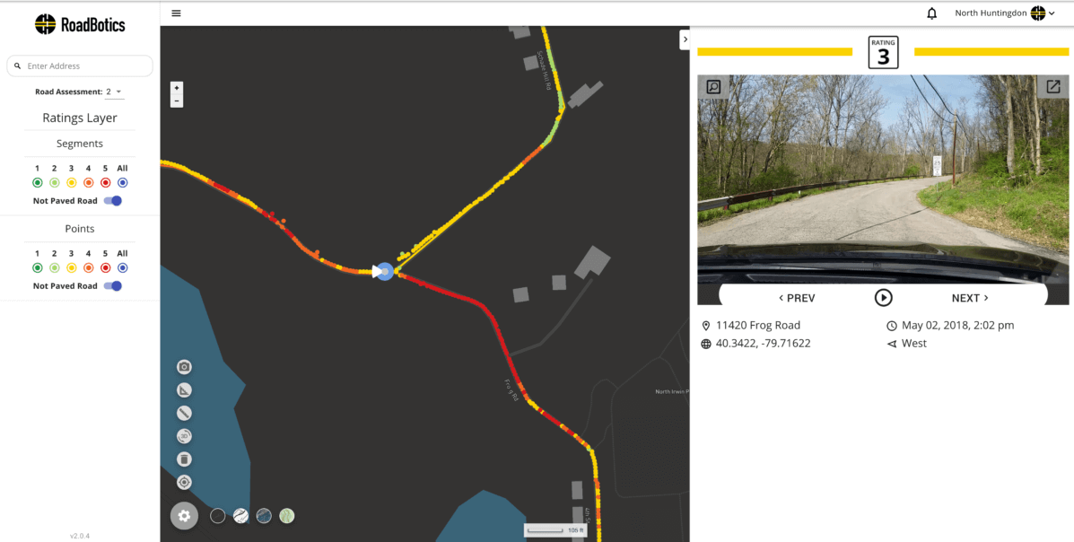 A picture within the City of North Huntingdon Township's road assessment, viewable from RoadWay.