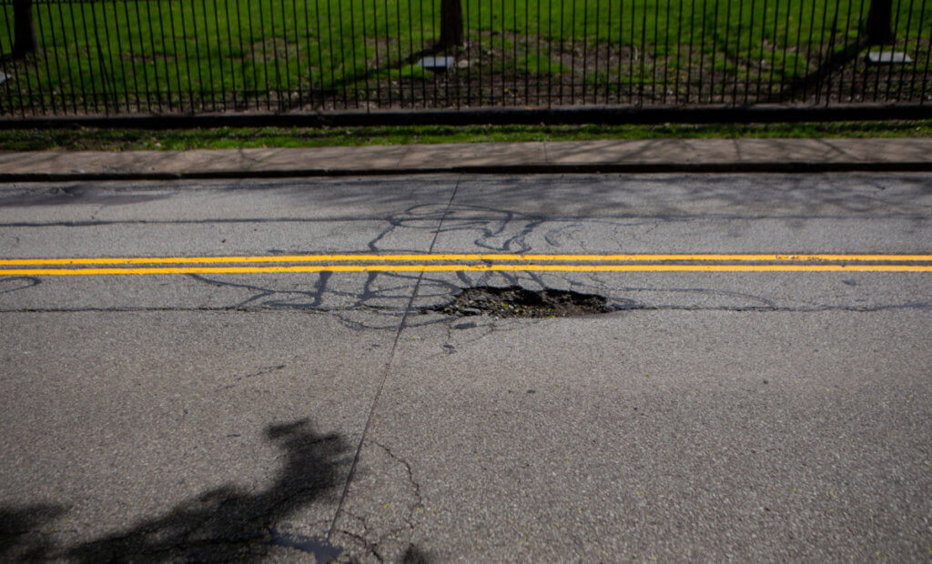 Pothole in the middle of the road