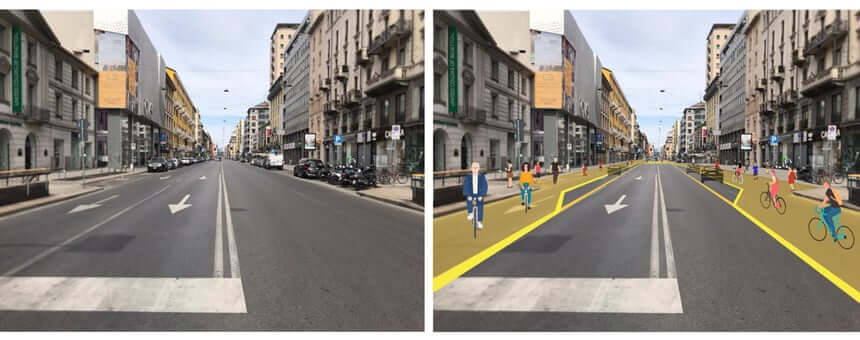 Schematic of new bike lanes in Milan