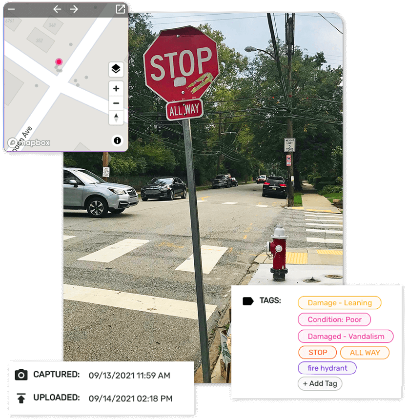 Map and tag time-stamped streets signs