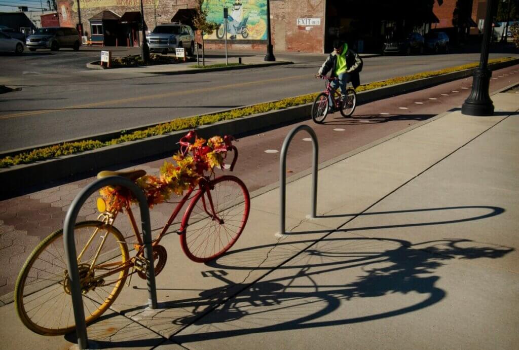 Bike lane and bike racks