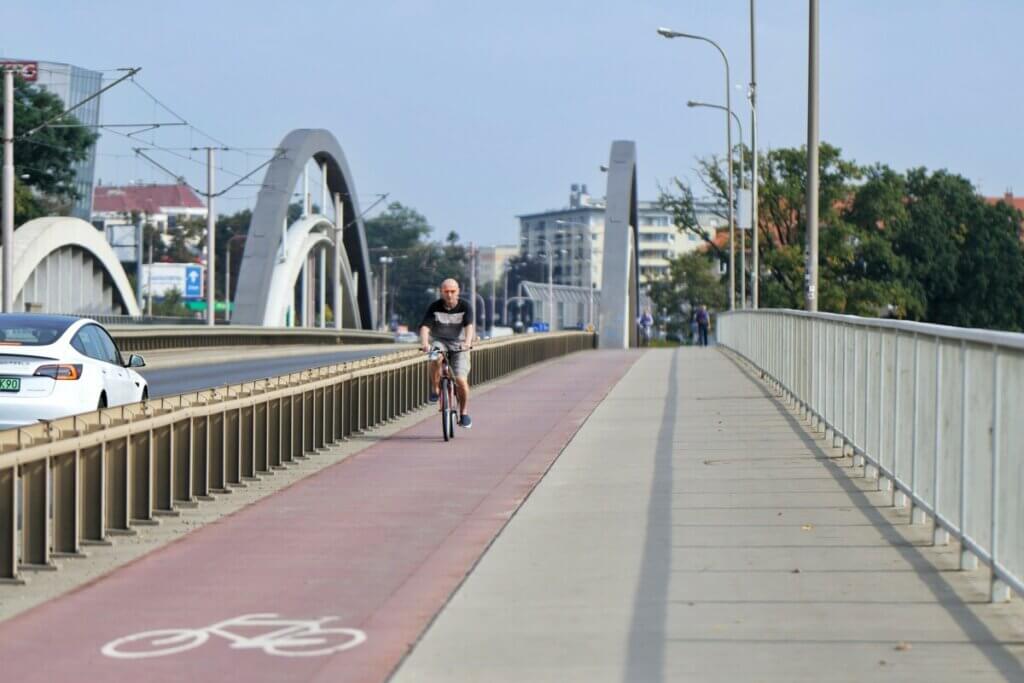 Sidewalk on a bridge with bike lane