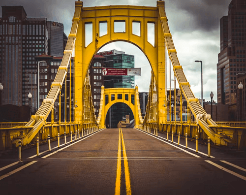 Yellow bridge in Pittsburgh, PA