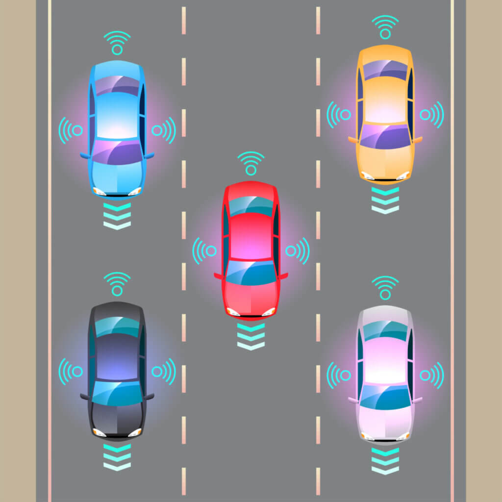 Autonomous smart car automatic wireless sensor driving on road