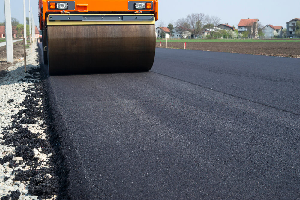 steam-roller on fresh asphalt